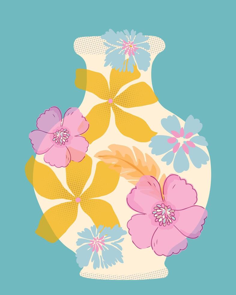 Colorful hand drawn floral with flower vase shape doodle design artwork vector