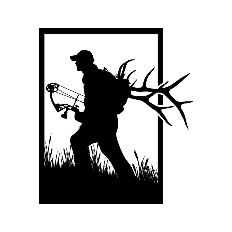 bow archery hunter elk hunting illustration logo templatte vector