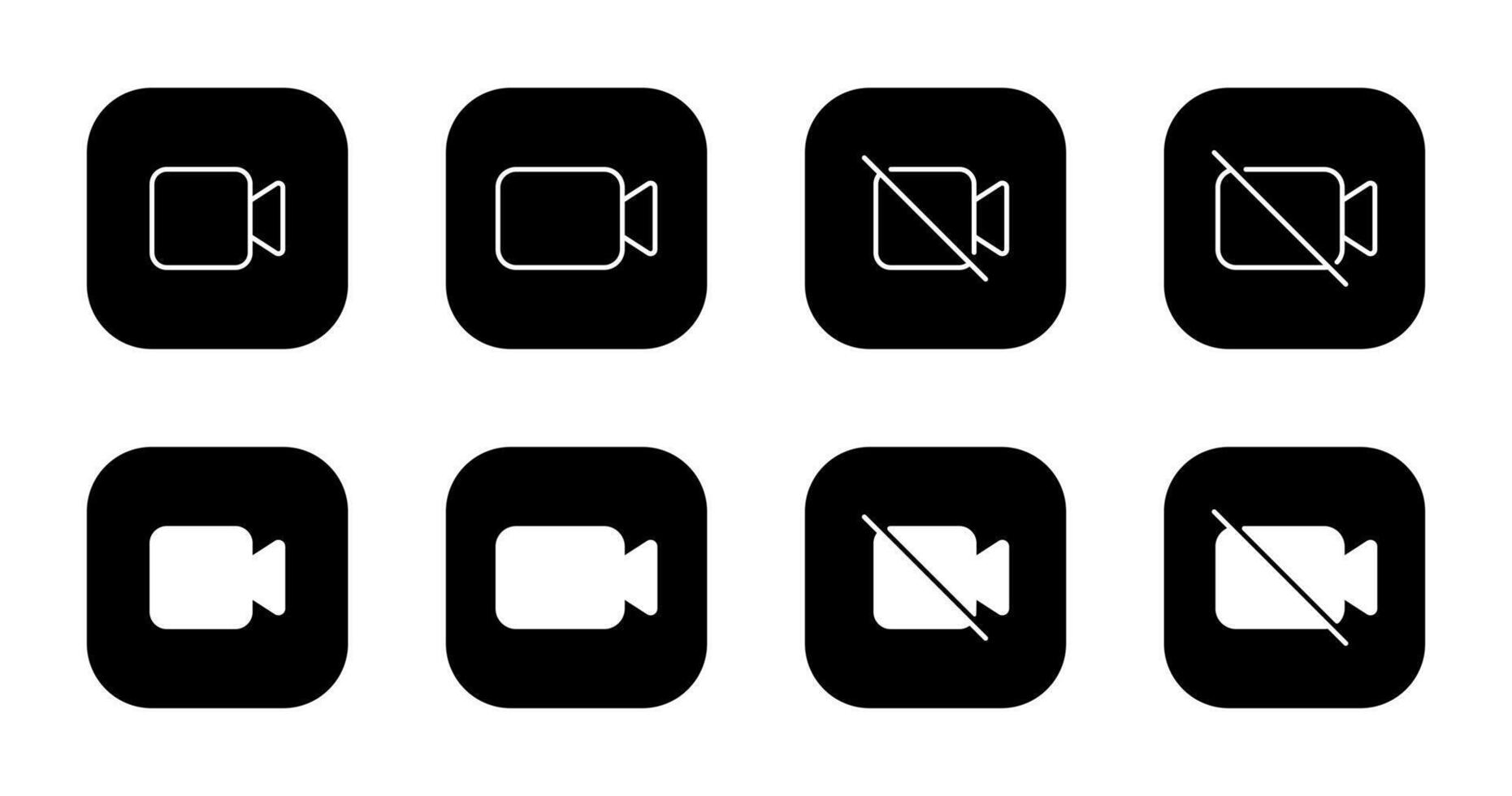 camera icon set collection on black square vector