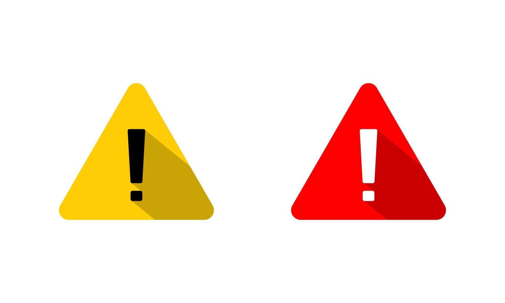 Triangle warning sign icon with long shadow. Danger caution symbol vector