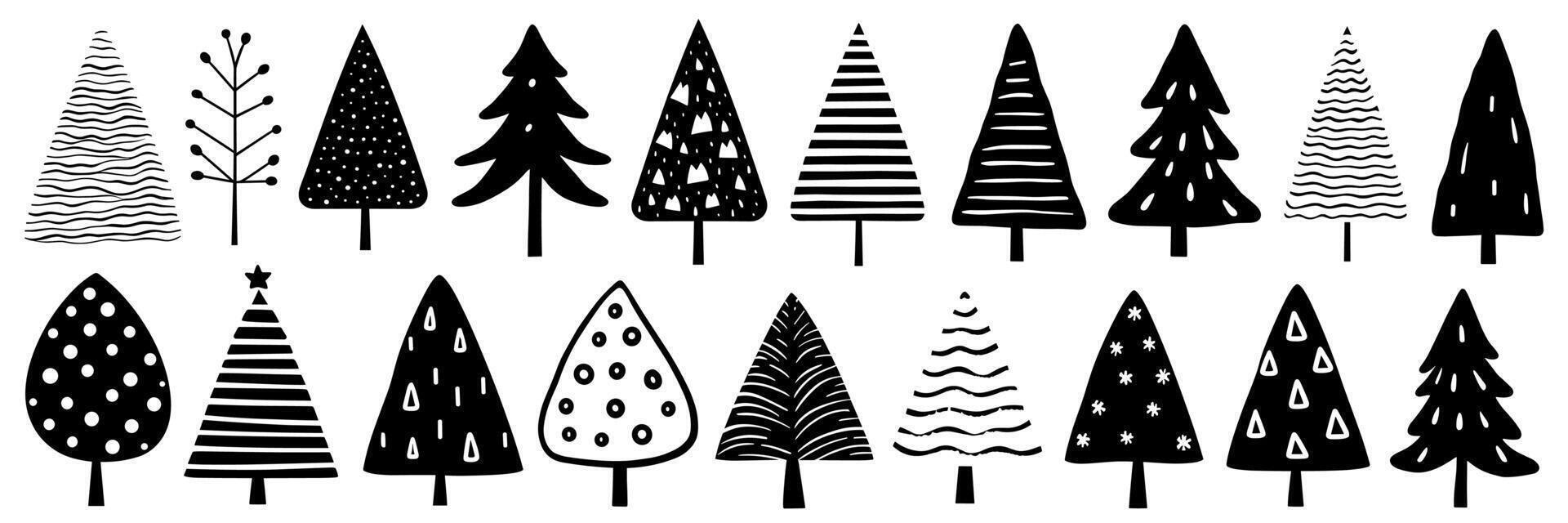 Black and white stylized Christmas trees on white background vector