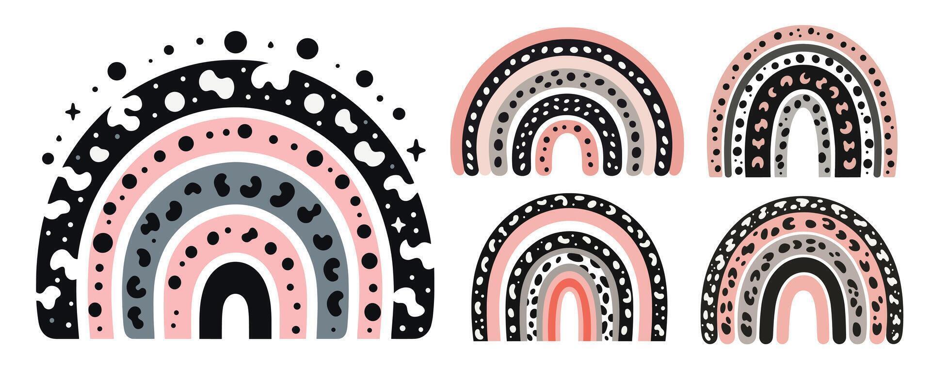 Abstract rainbow animal leopard patterns with dots and shapes boho illustration vector
