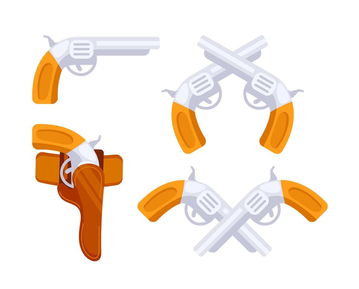 Set of pistols in a flat style, some are pointing to the right, others to the left, and others are crossed vector