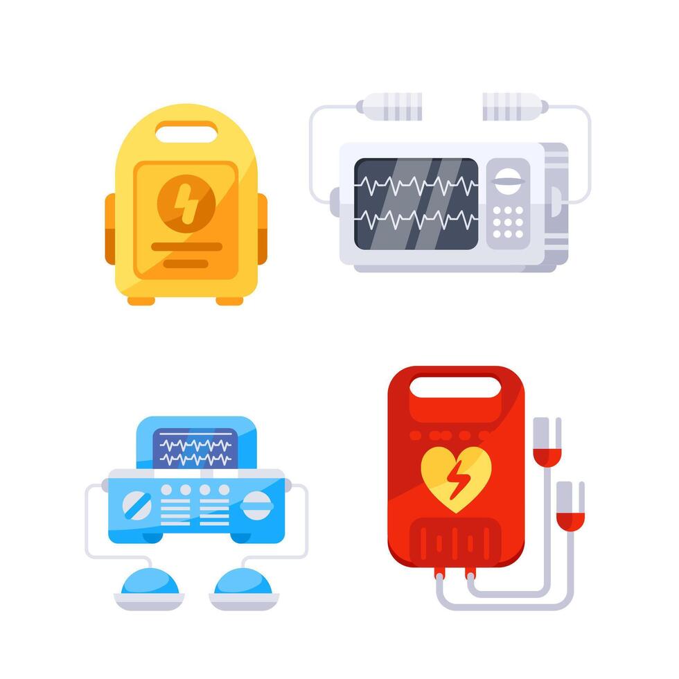 Medical equipment monitoring heart rate and supporting cardiac activity, including defibrillator and electrocardiograph vector