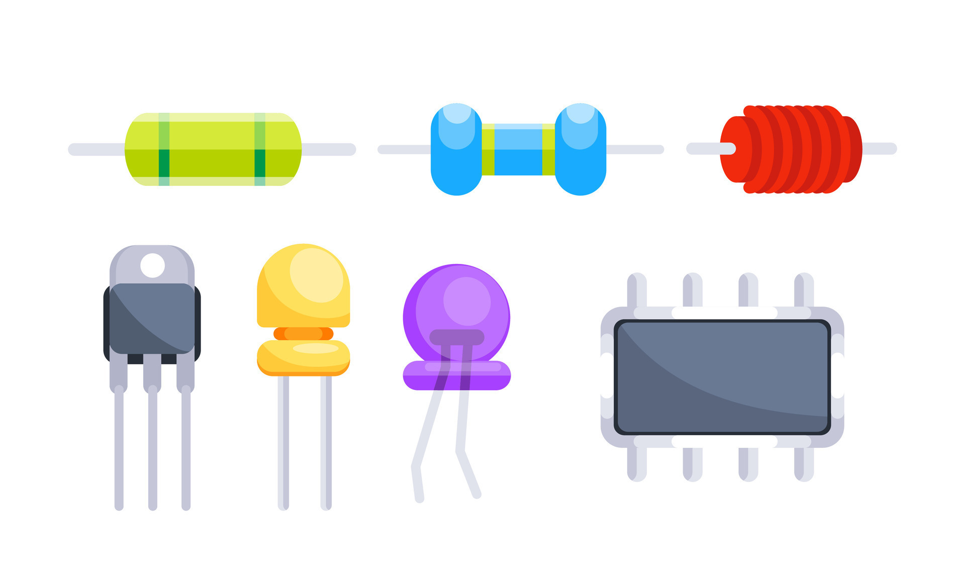 Neatly arranged electronic components on white background showcase ...