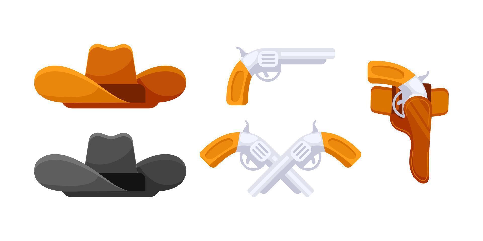 Illustration featuring cowboy hats and revolvers, symbolizing the adventure and freedom of the american west vector
