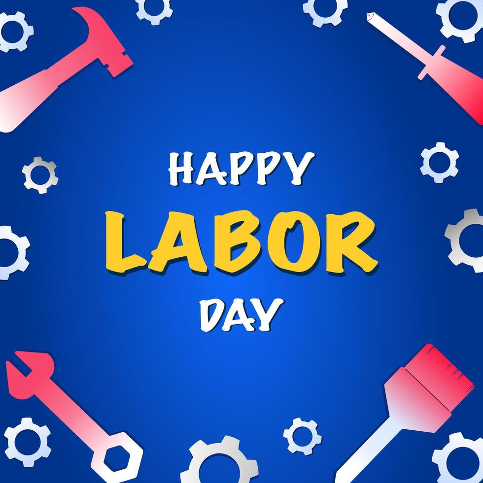 Labor day banner, labor day border, USA federal holiday concept background in modern style with labor tools in gradient blue background vector