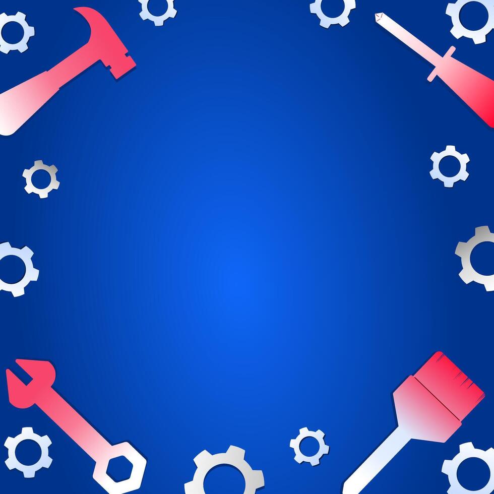 Blank Labor day border, USA federal holiday concept background in modern style with set of tools in gradient blue background vector
