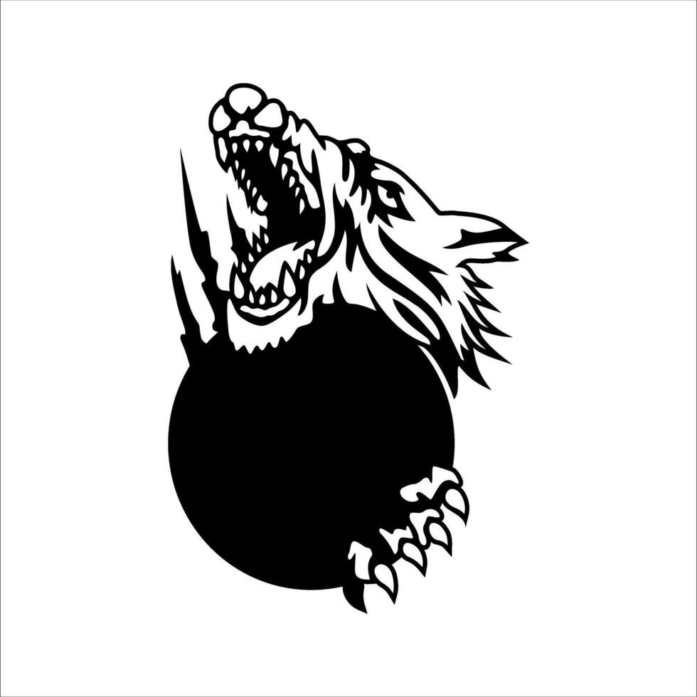 Illustration of a wolf and its black ball vector