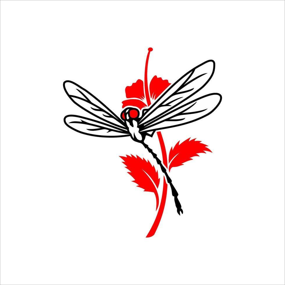 Dragonfly animal perched on a red flower vector