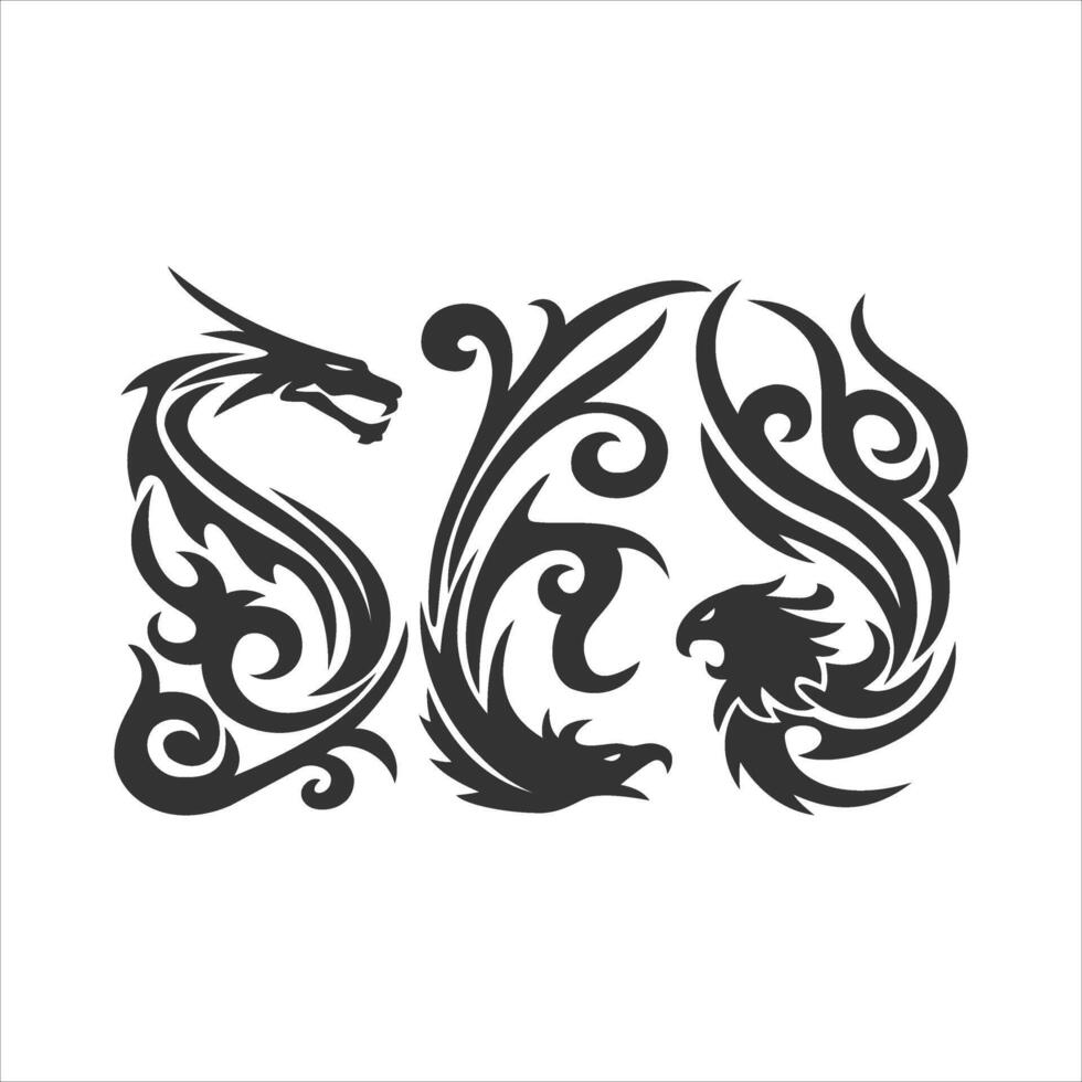 Tribal illustration of three dragons vector