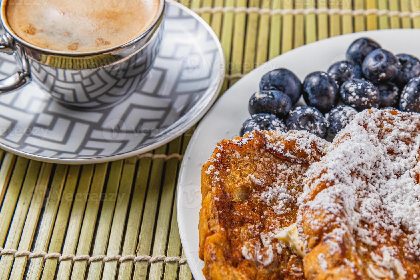 french toast on white plate for breakfast photo