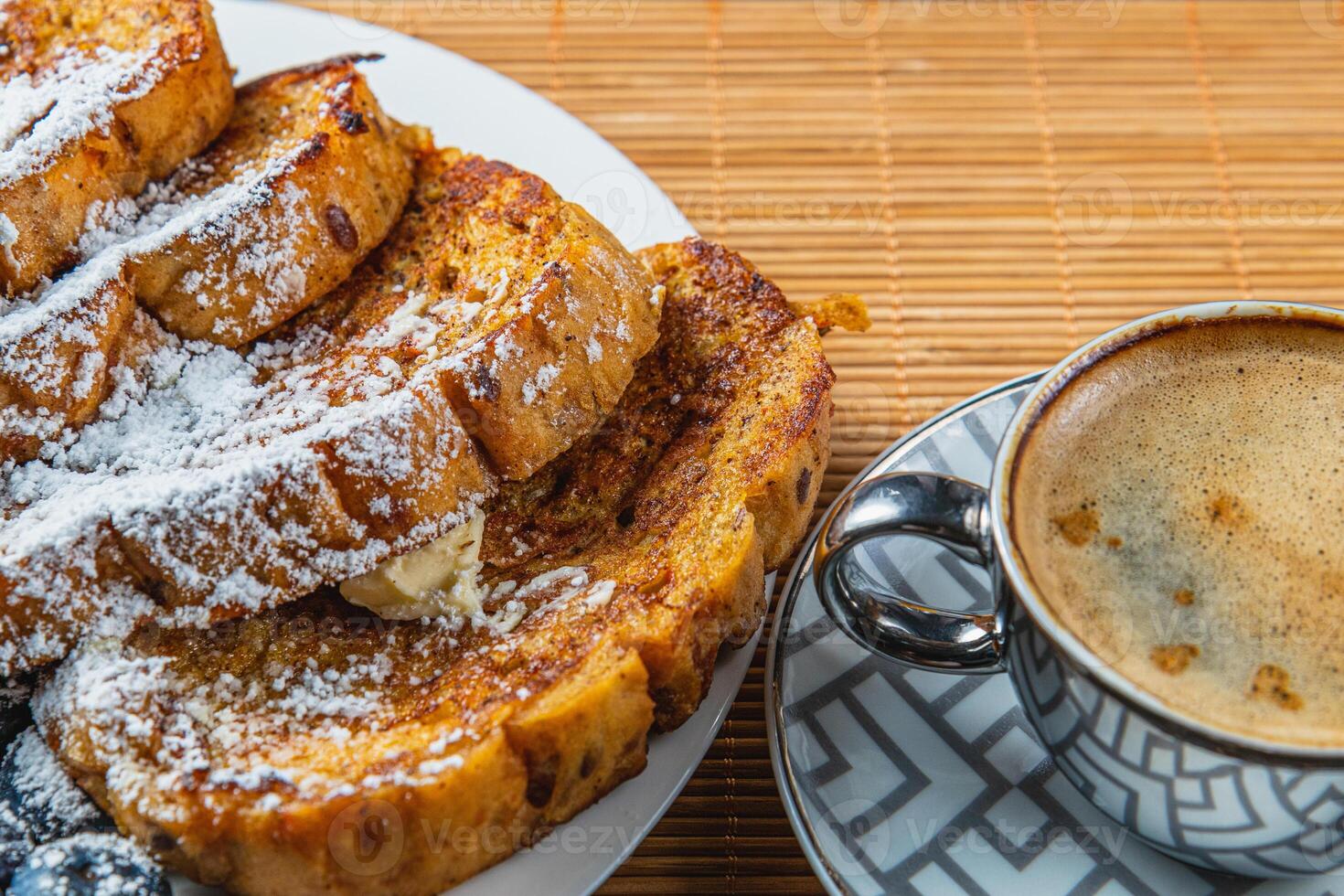 french toast on white plate for breakfast photo