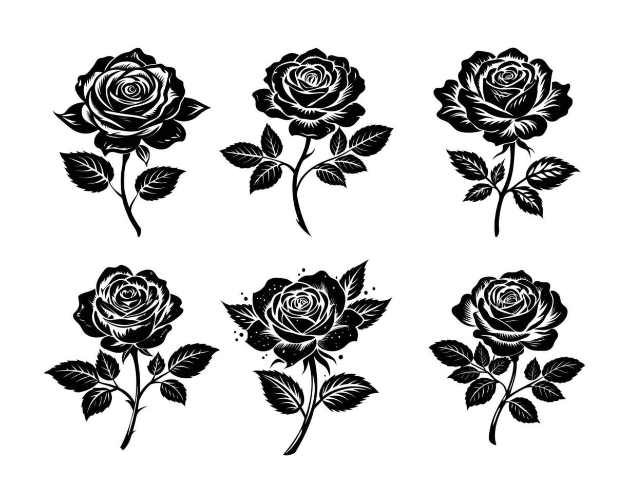 beautiful set of silhouettes rose. ai vector
