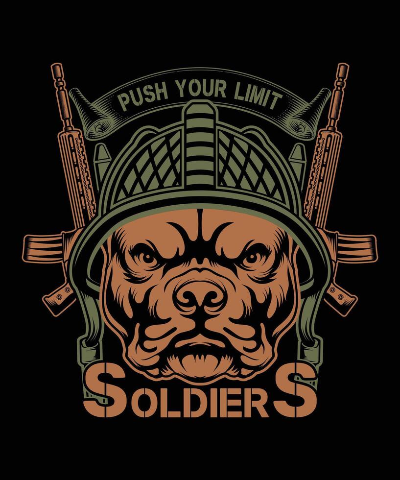 push your limit soldiers pitbull dog army t-shirt design vector