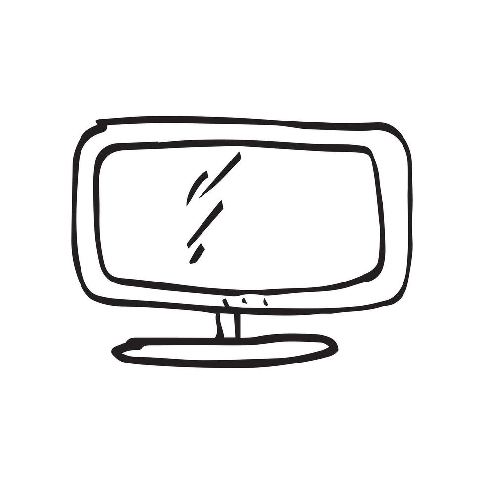 Computer Screen Hand Drawn computer doodle drawing. vector