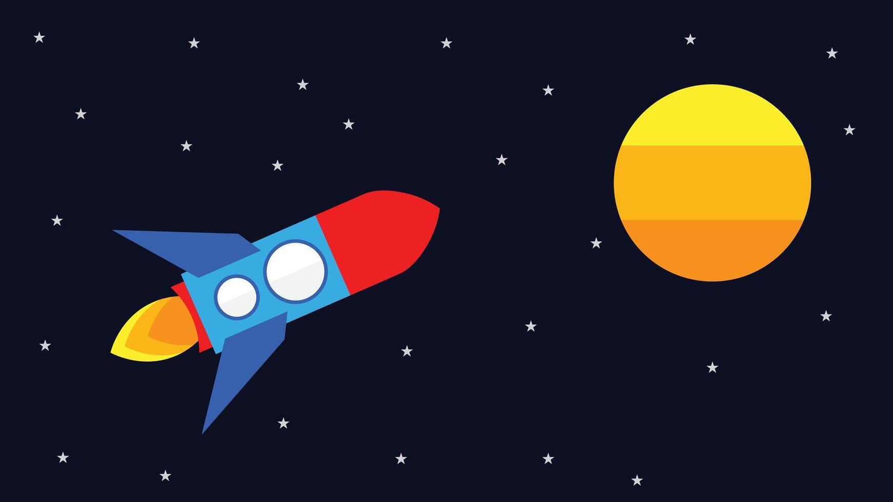 Cartoon space background with rocket planet star illustration vector