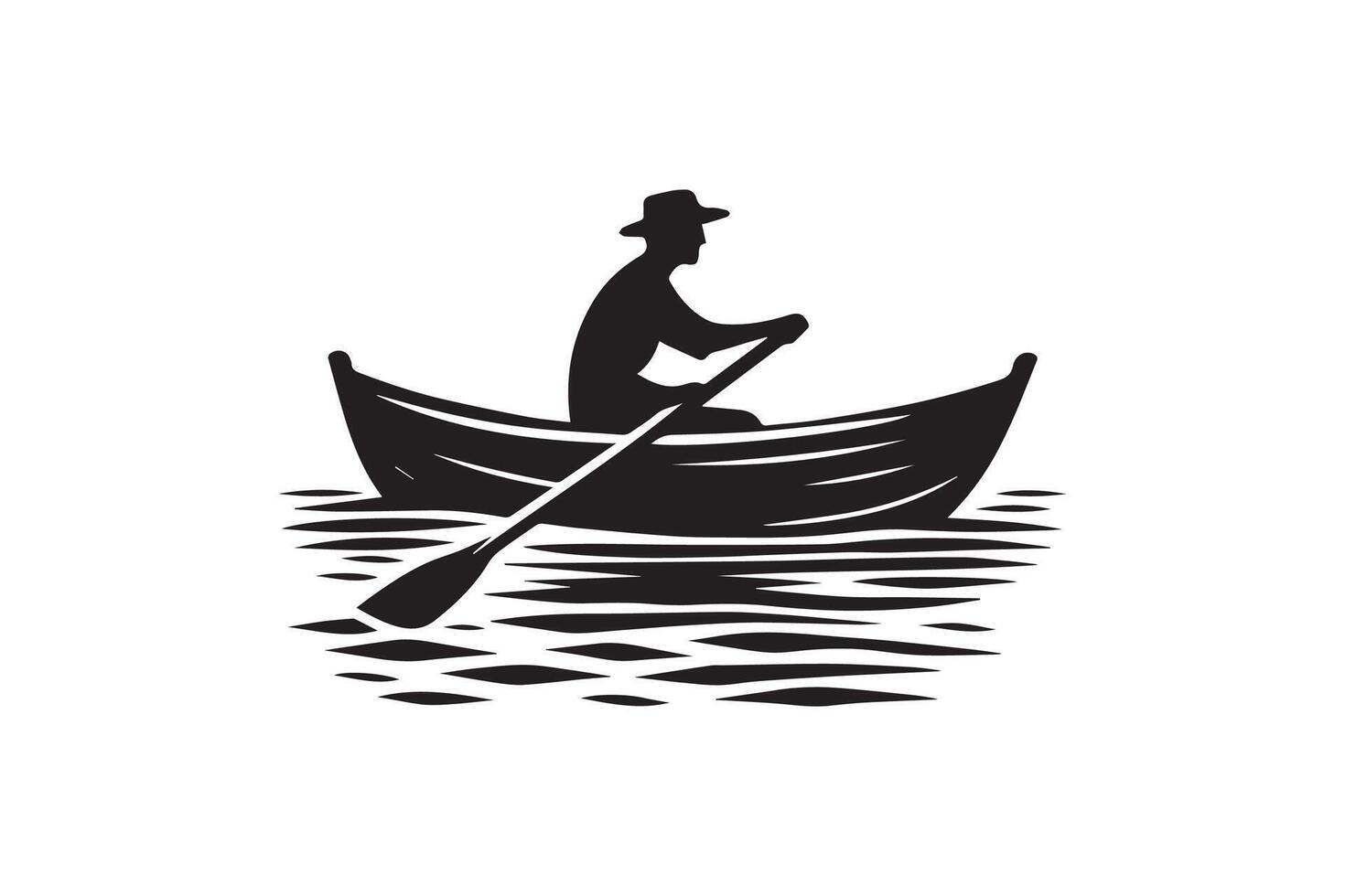 A man in a boat with a hat and a paddle vector