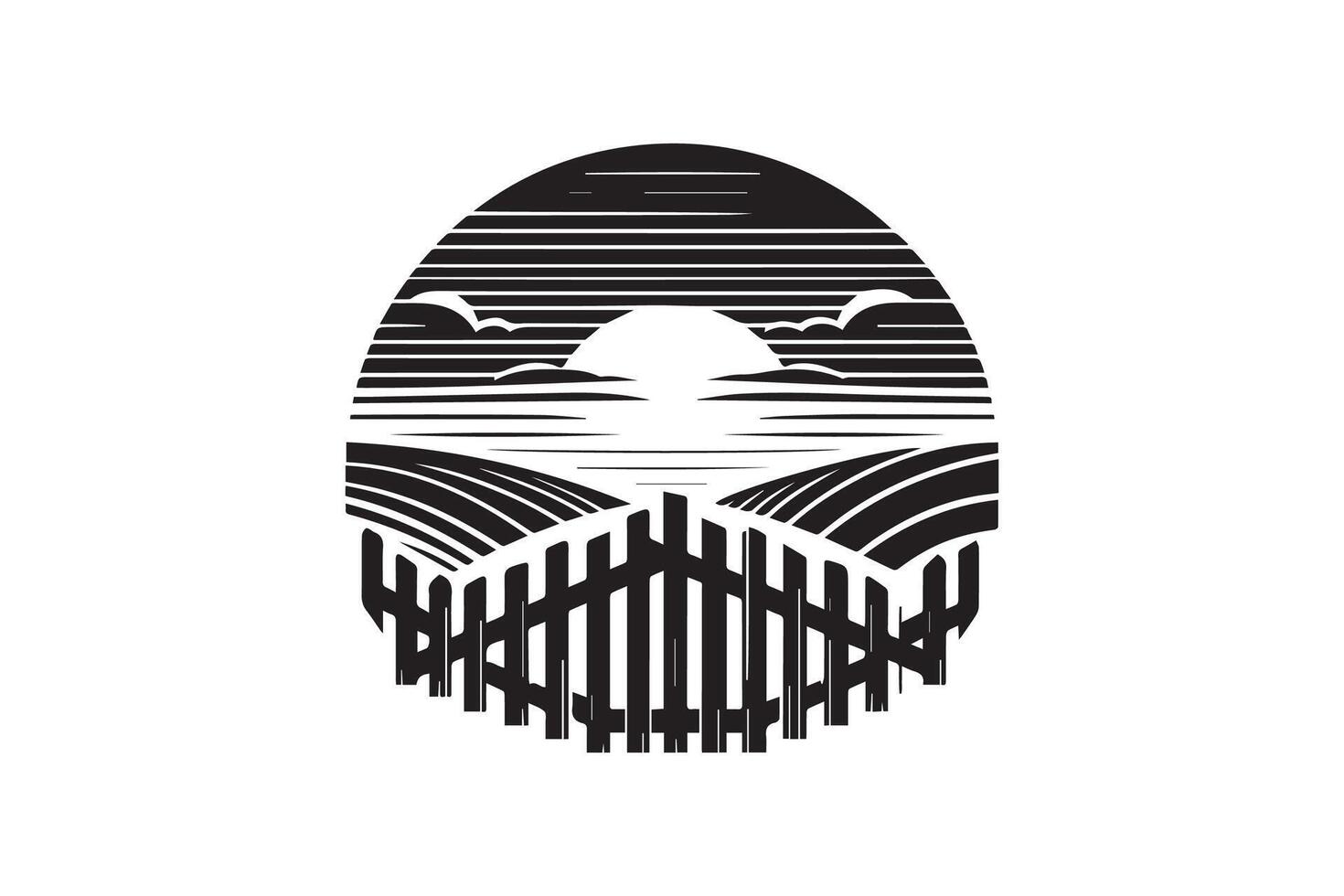 A black and white logo for a fence vector