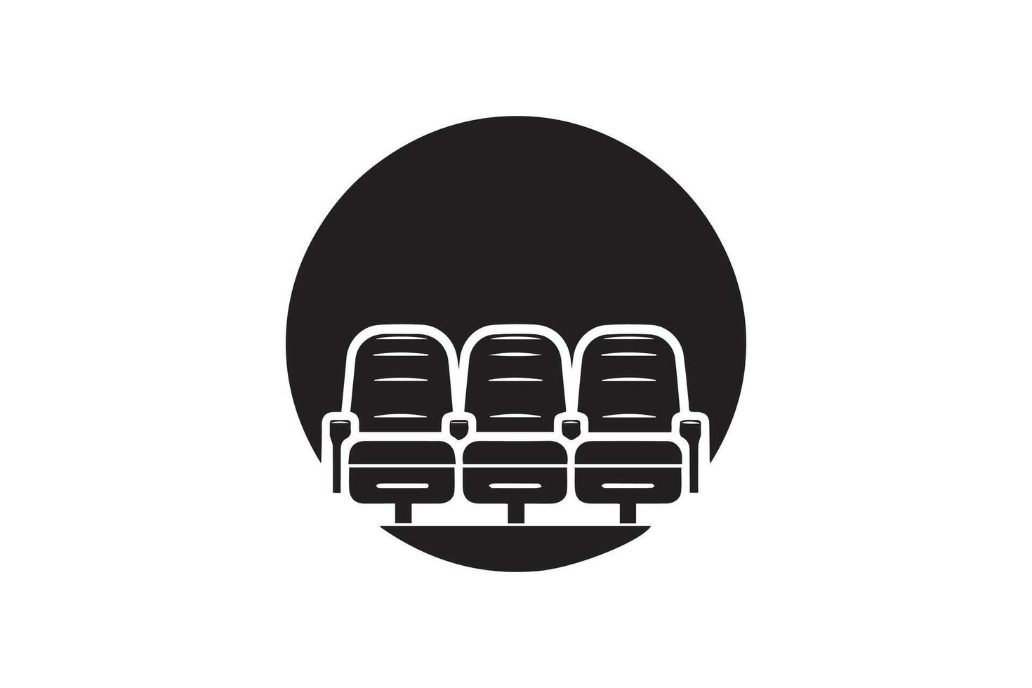 A black and white image of three seats in a movie theater vector