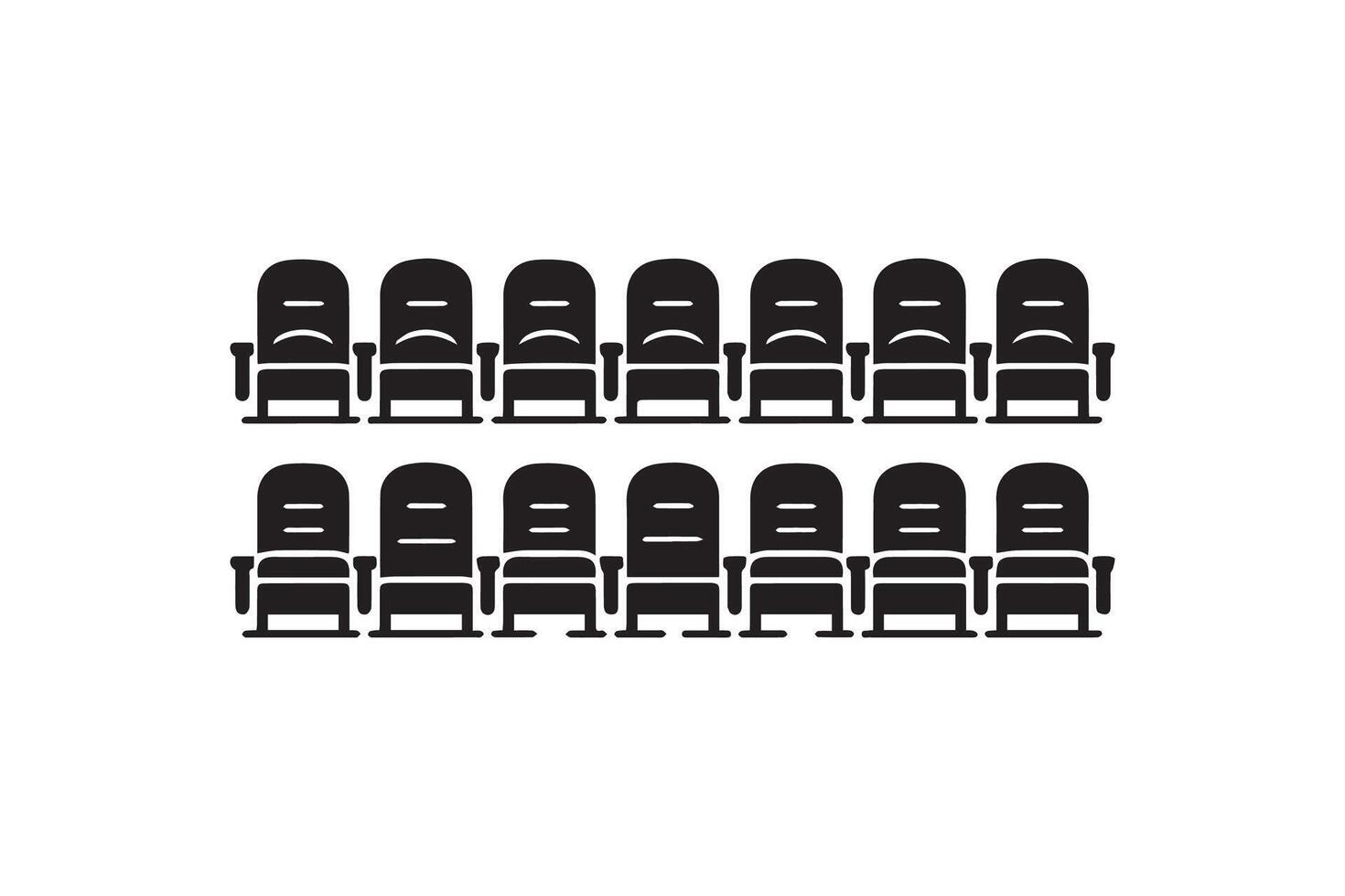 A row of black chairs in a row on a white background vector