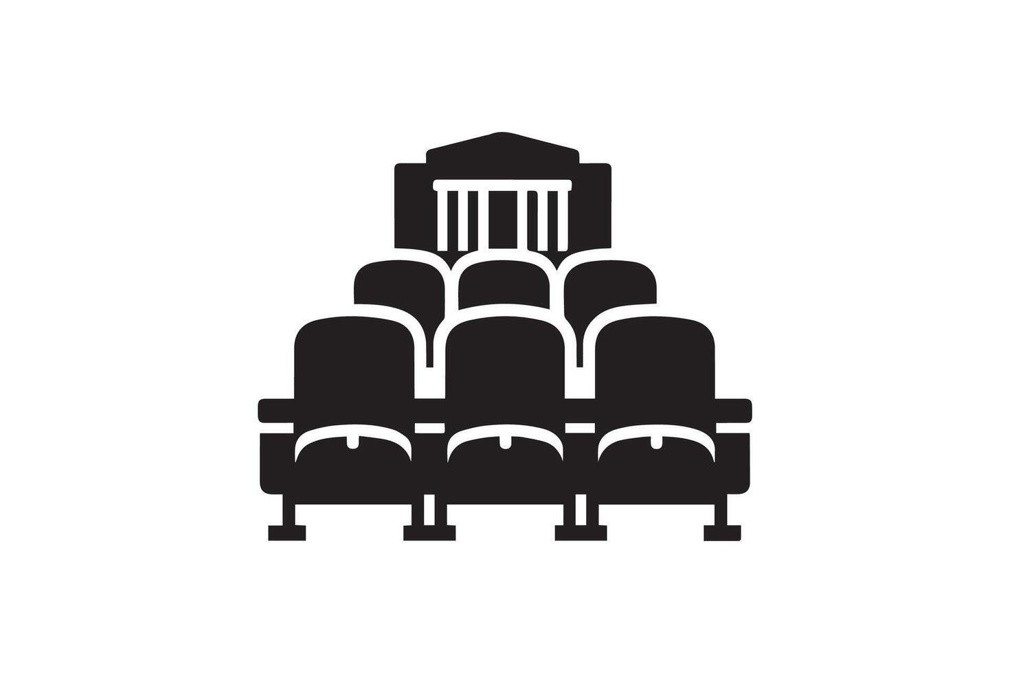 The theater is shown in black and white vector