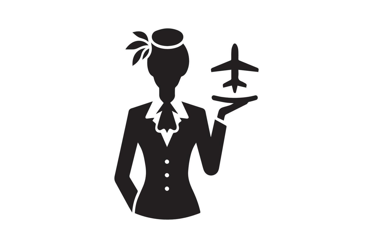 A black and white silhouette of a woman holding an airplane vector