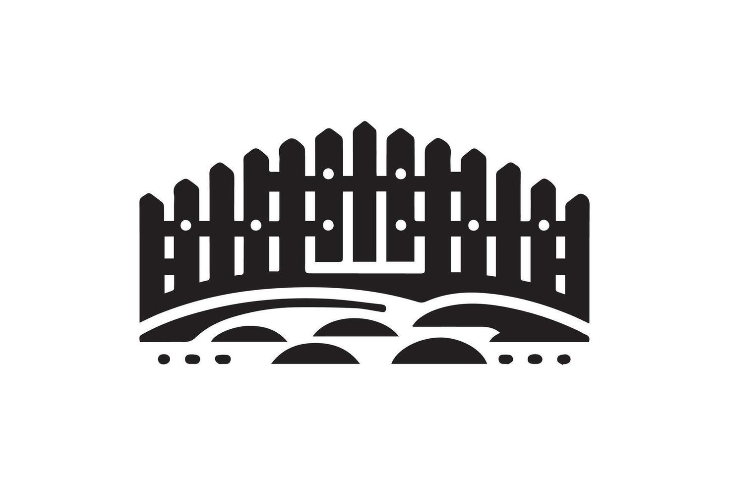 A black and white logo for a fence vector