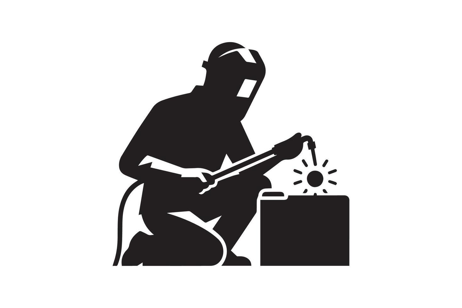 Welder welding metal on a box icon vector