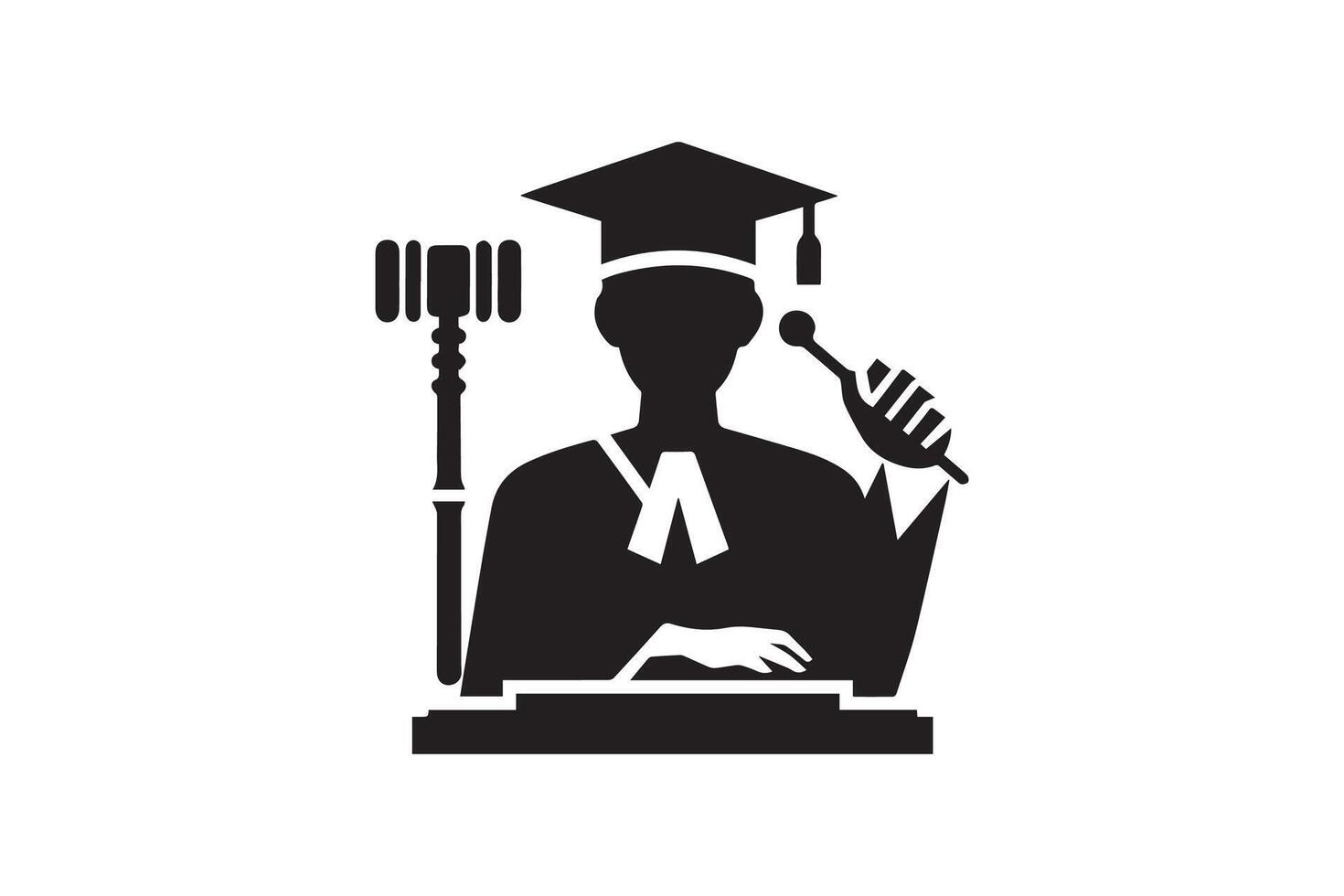 A black and white silhouette of a man in a graduation cap and gown vector