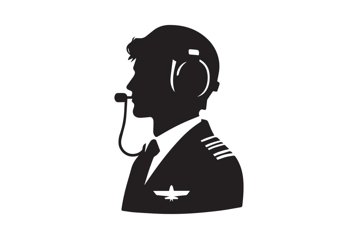 A silhouette of a pilot with headphones vector