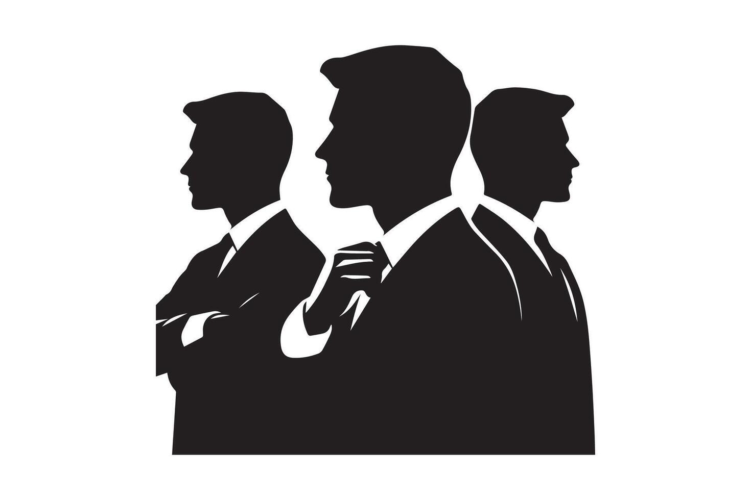 Silhouette of three businessmen standing in front of each other vector