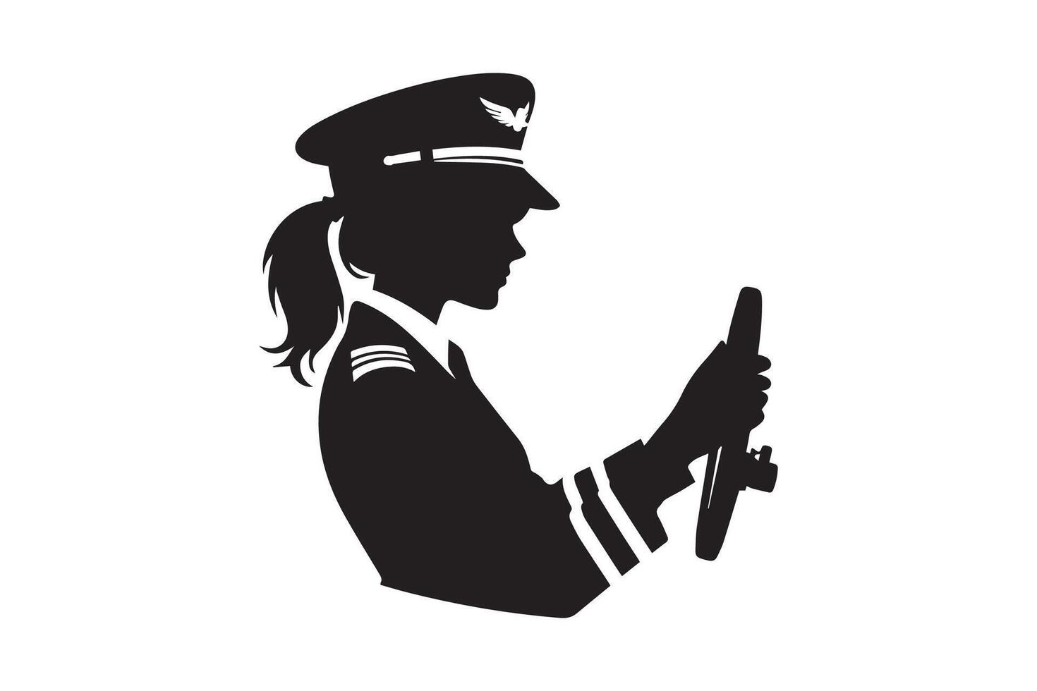 A silhouette of a woman in uniform holding a phone vector