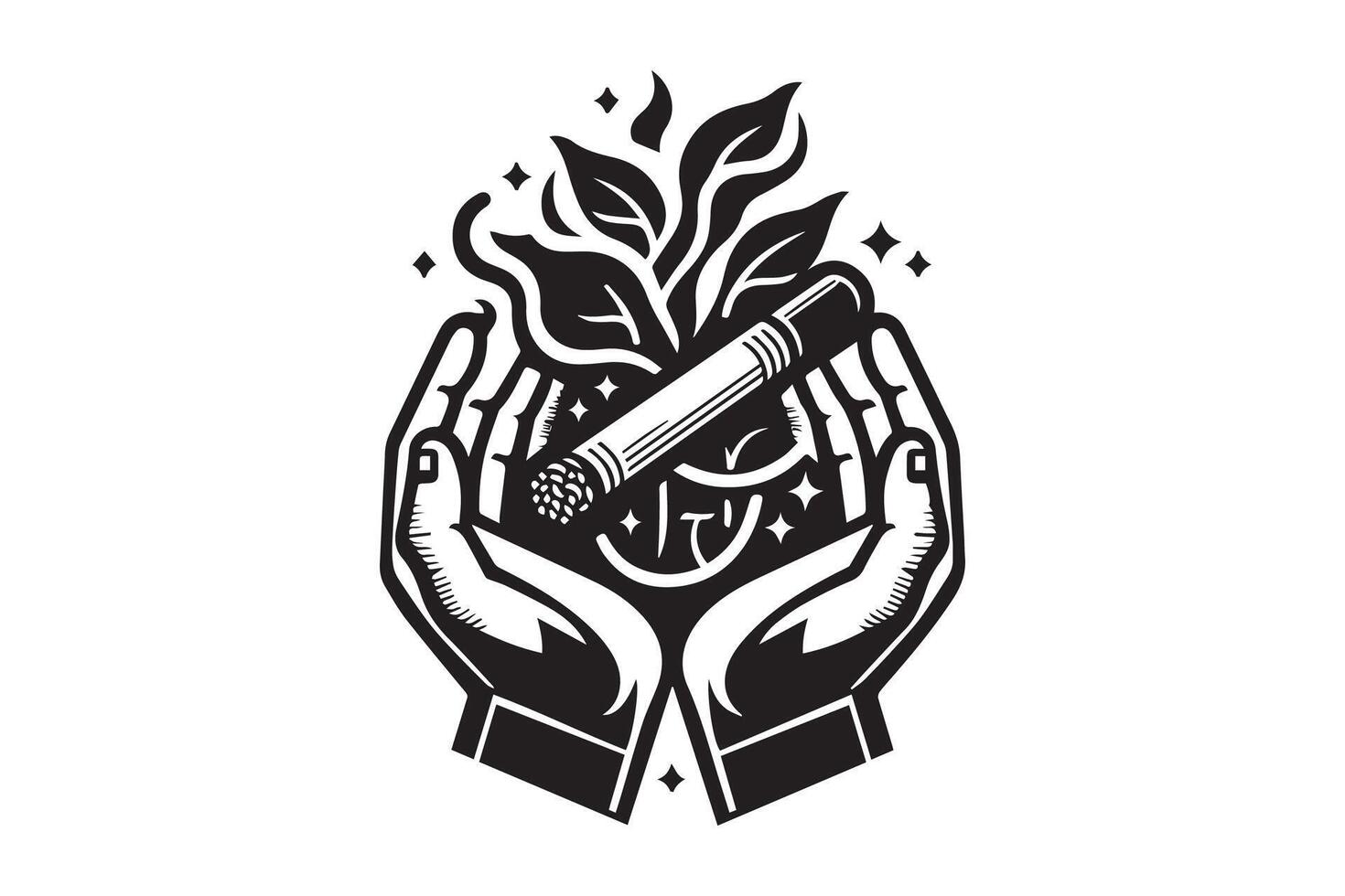 A hand holding a cigarette with a leaf on it vector