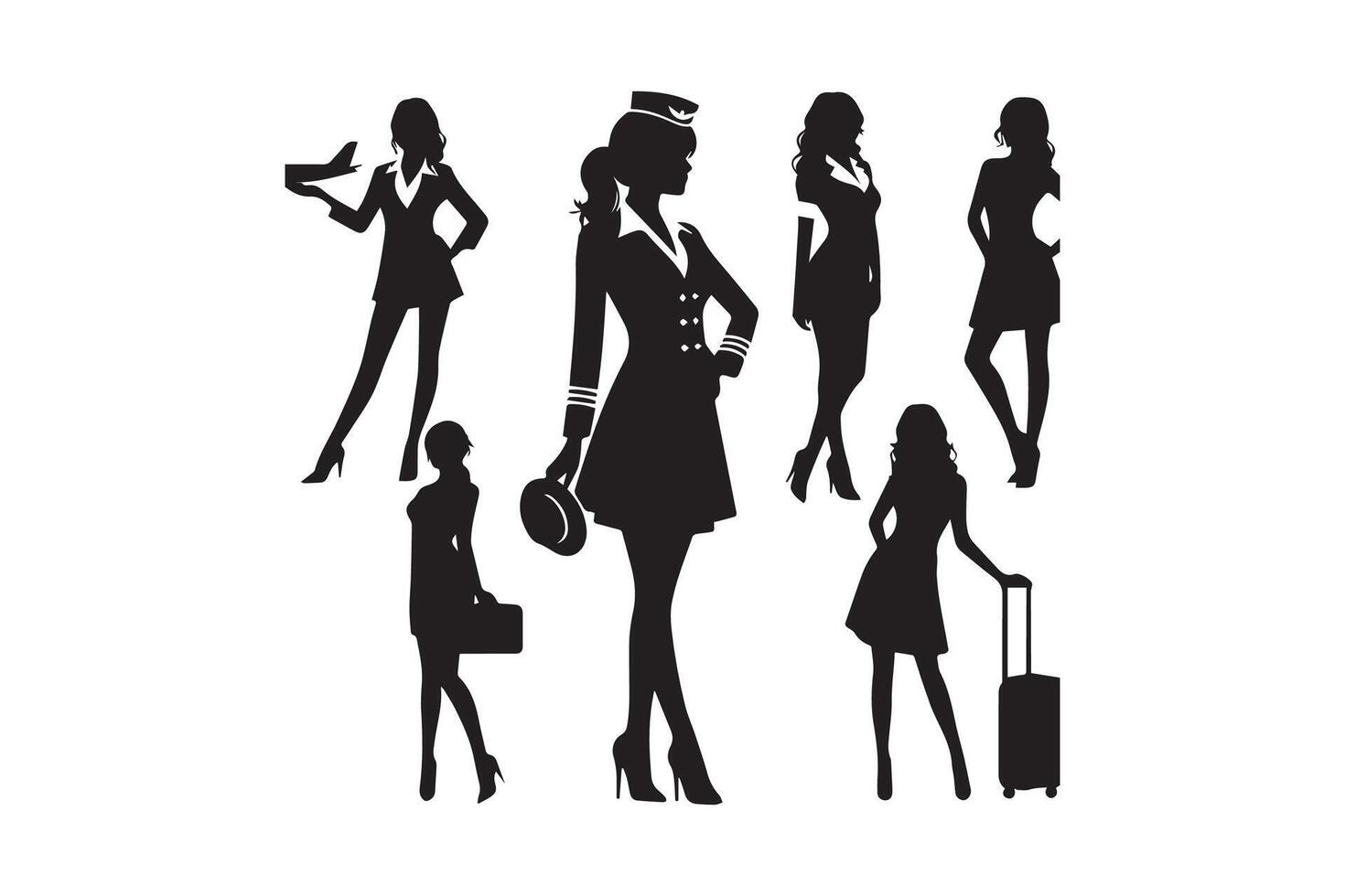 Silhouettes of women in various outfits vector