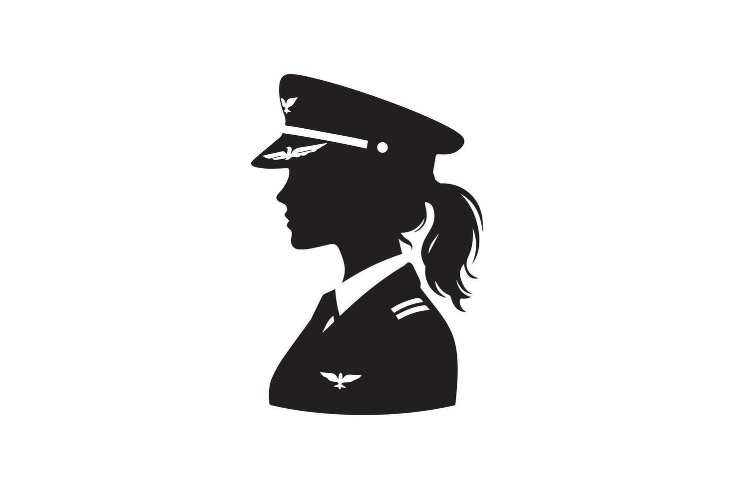 A silhouette of a woman in a military uniform vector