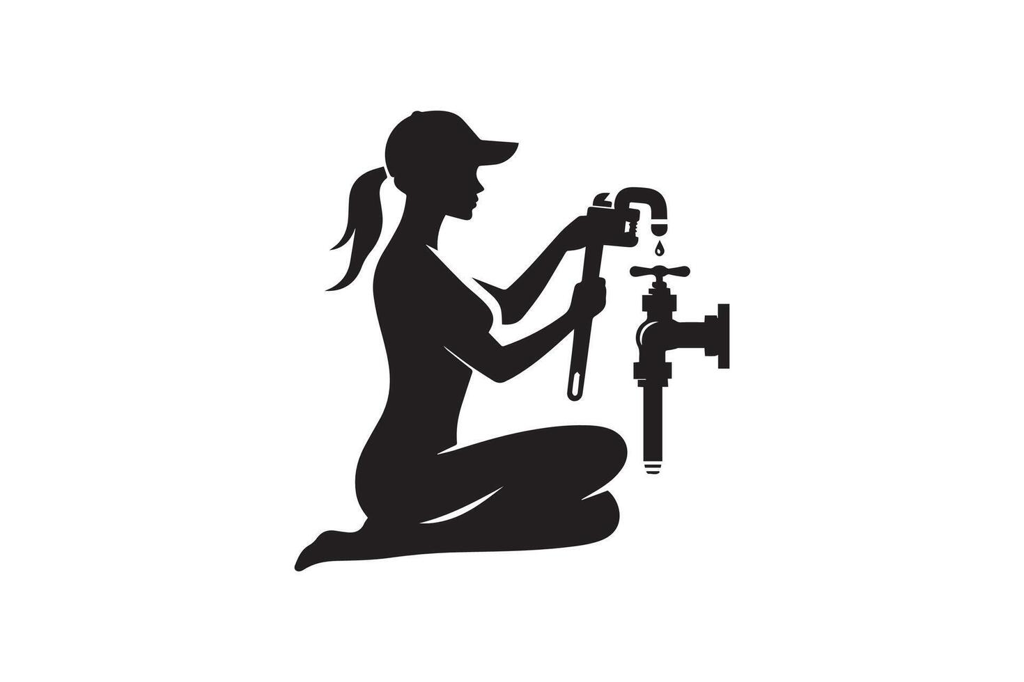 A woman is sitting on the ground and holding a faucet vector
