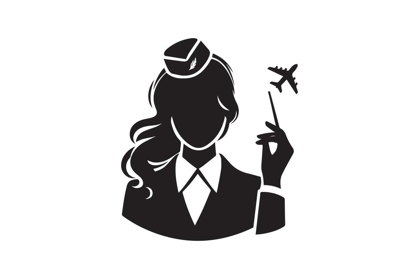 A woman in a uniform holding a plane vector