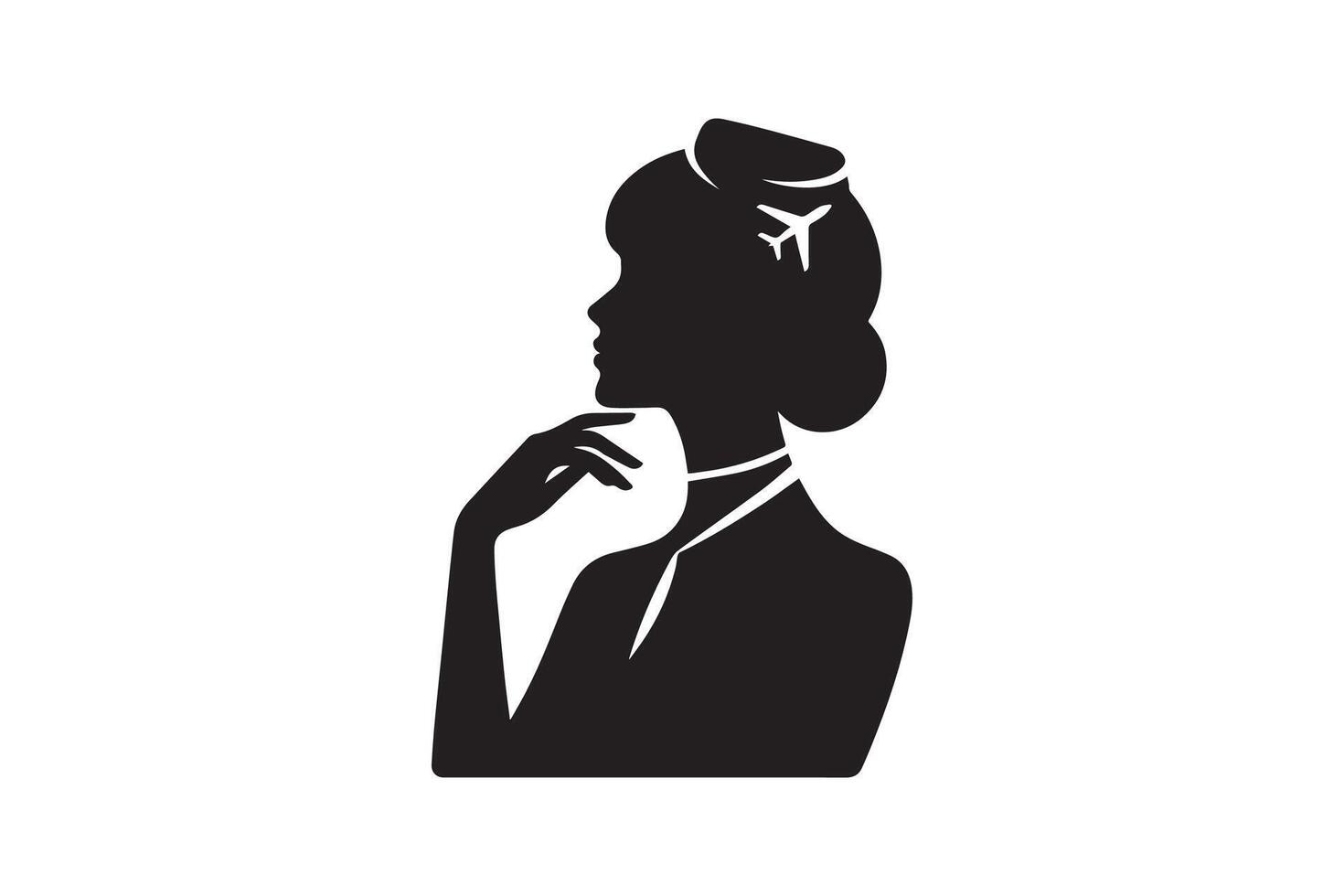 A silhouette of a woman with a hat on her head vector