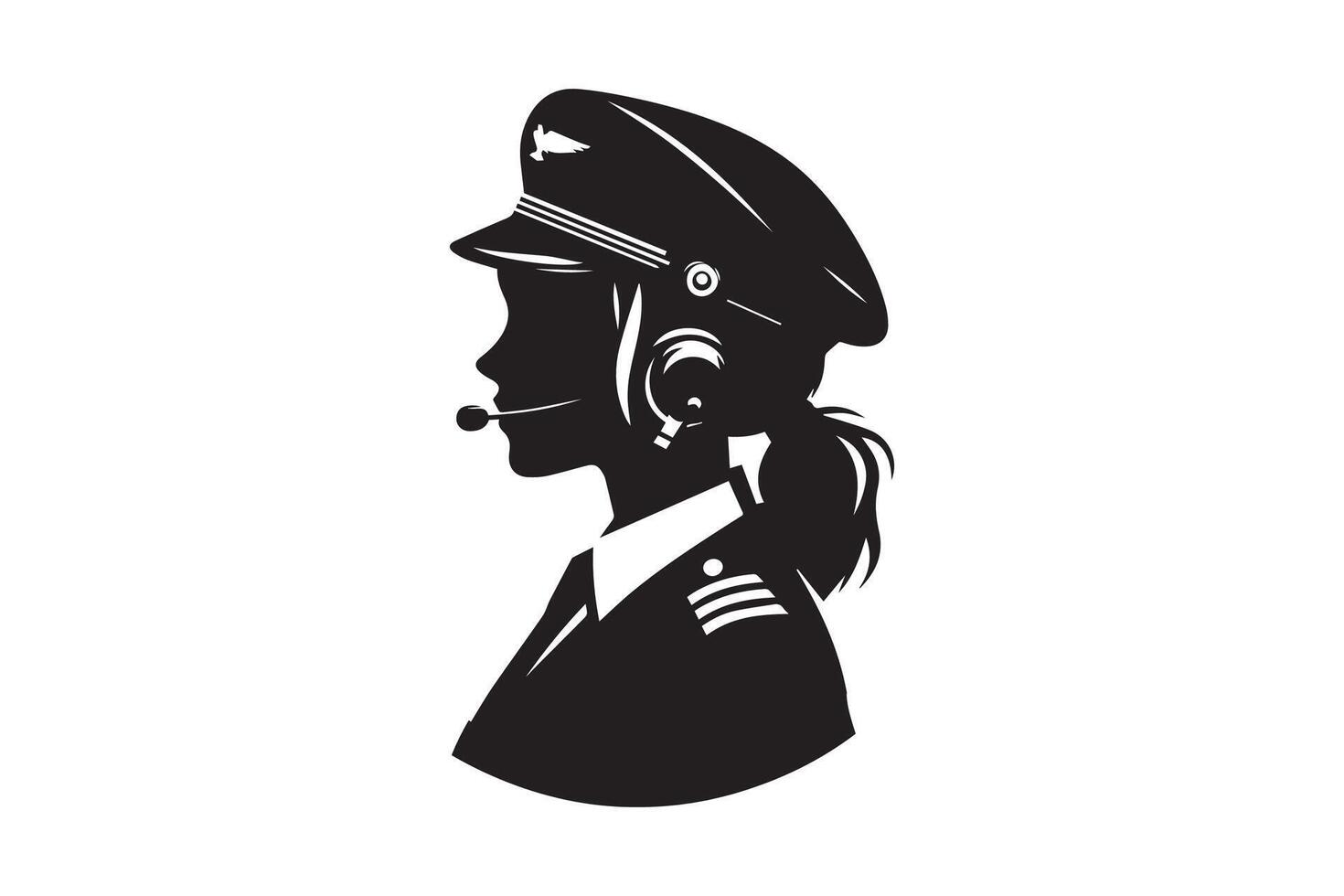 A silhouette of a woman in a pilot's uniform vector