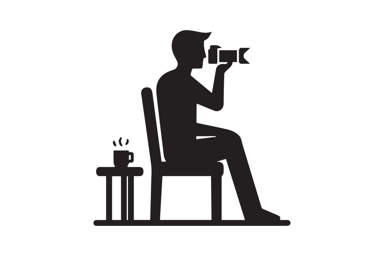 A silhouette of a man sitting on a chair with a camera vector