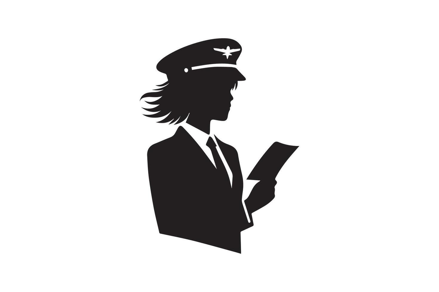 A silhouette of a woman in a uniform holding a book vector