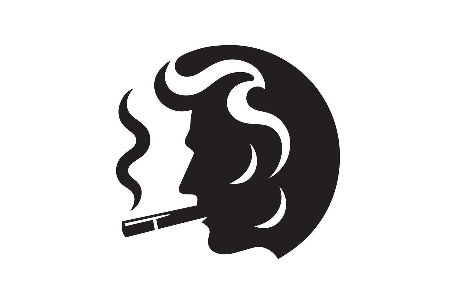 A black and white silhouette of a man smoking a cigarette vector