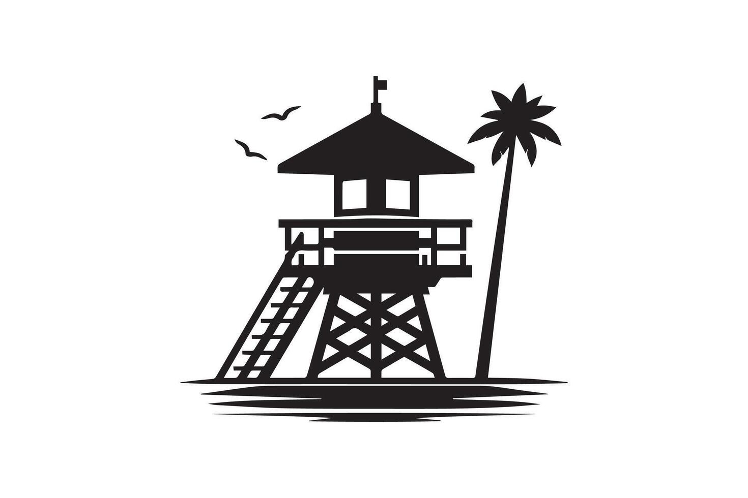 A black and white silhouette of a lifeguard tower vector