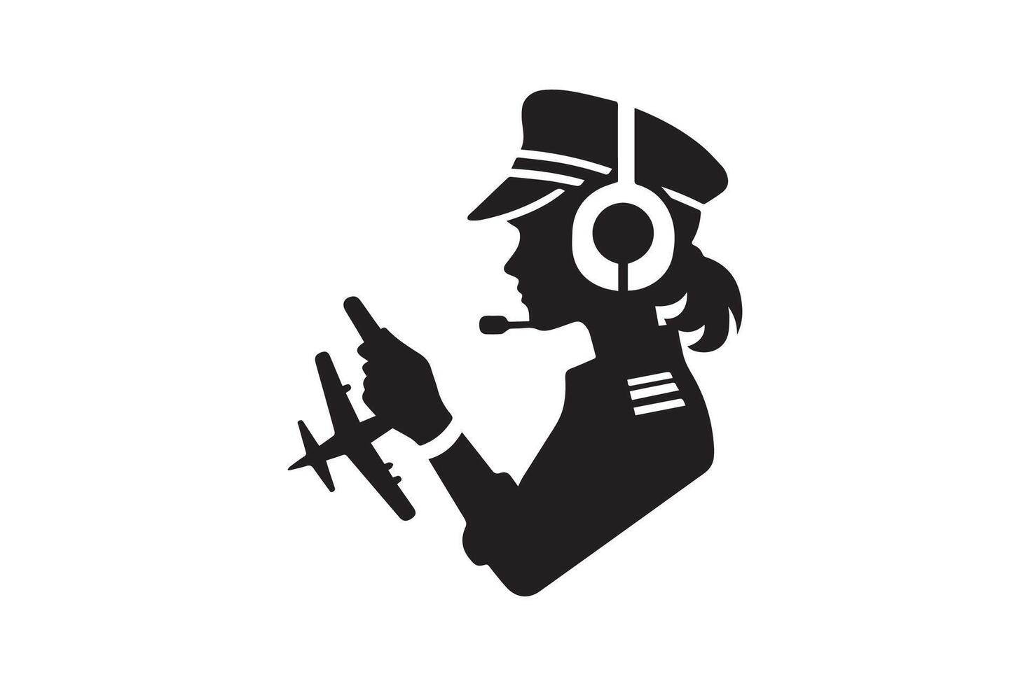 A silhouette of a woman in a pilot's hat vector