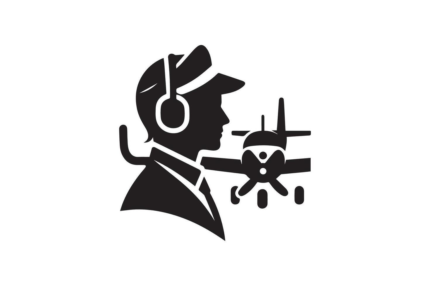 A black and white silhouette of a man in a hat and headphones vector