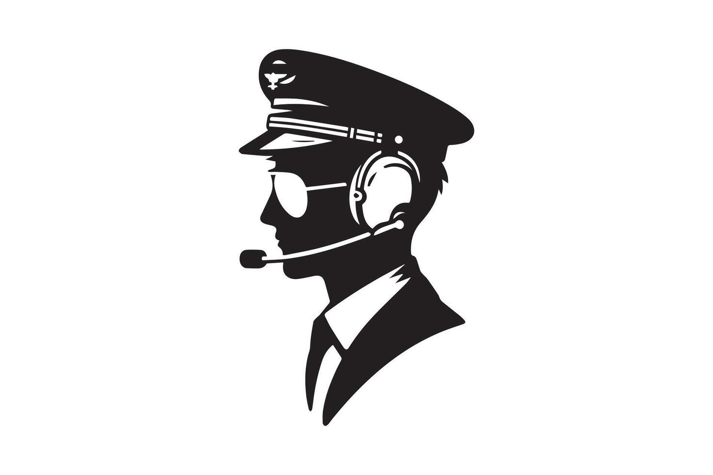 A silhouette of a pilot in a hat and glasses vector