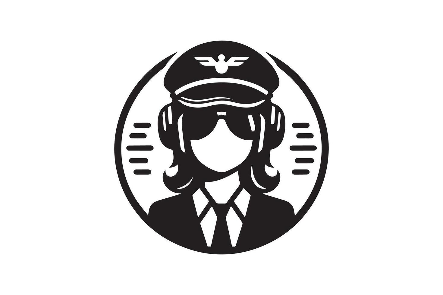 A black and white logo of a woman in a pilot's uniform vector