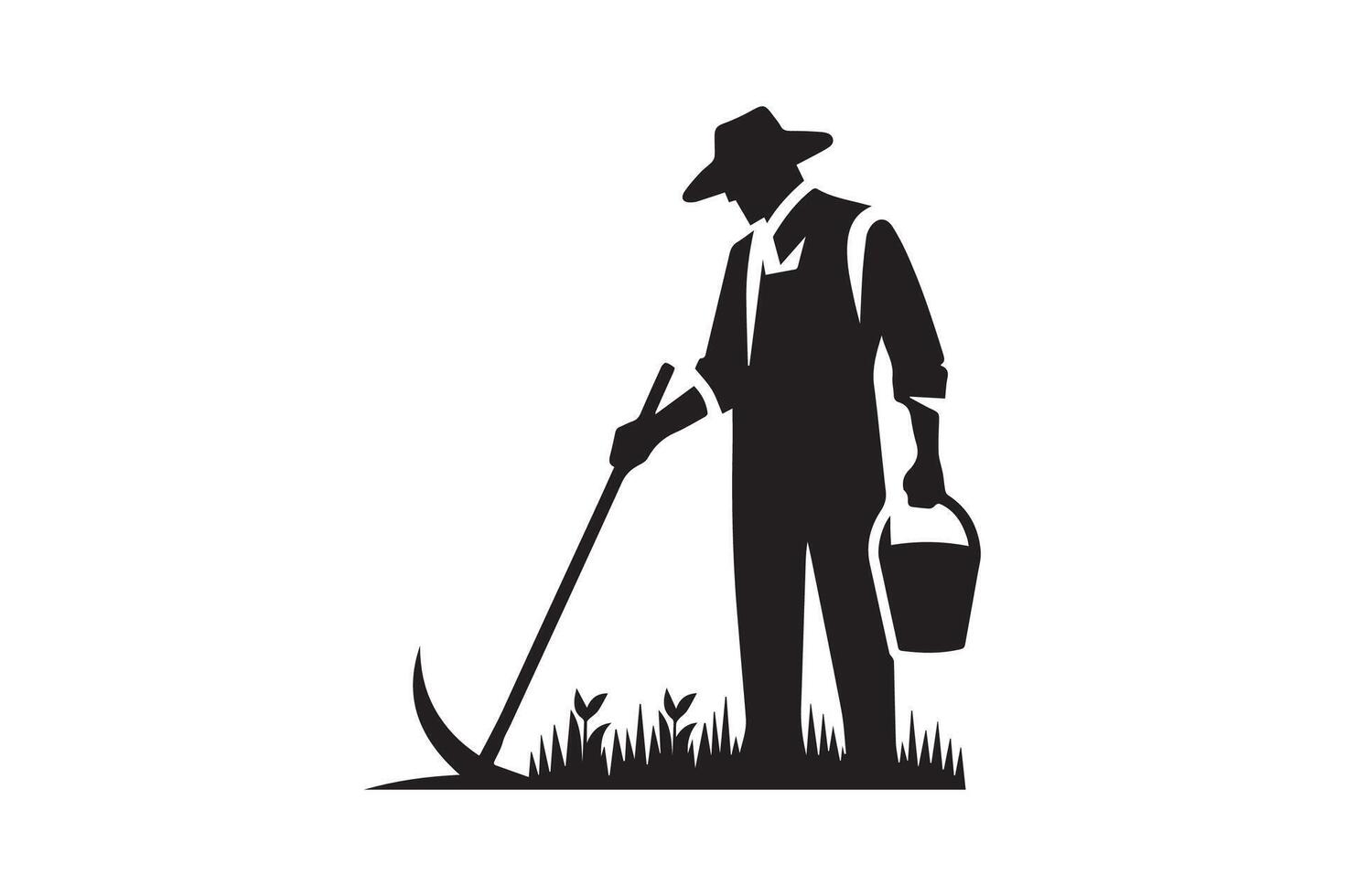 A black and white silhouette of a man with a shovel vector