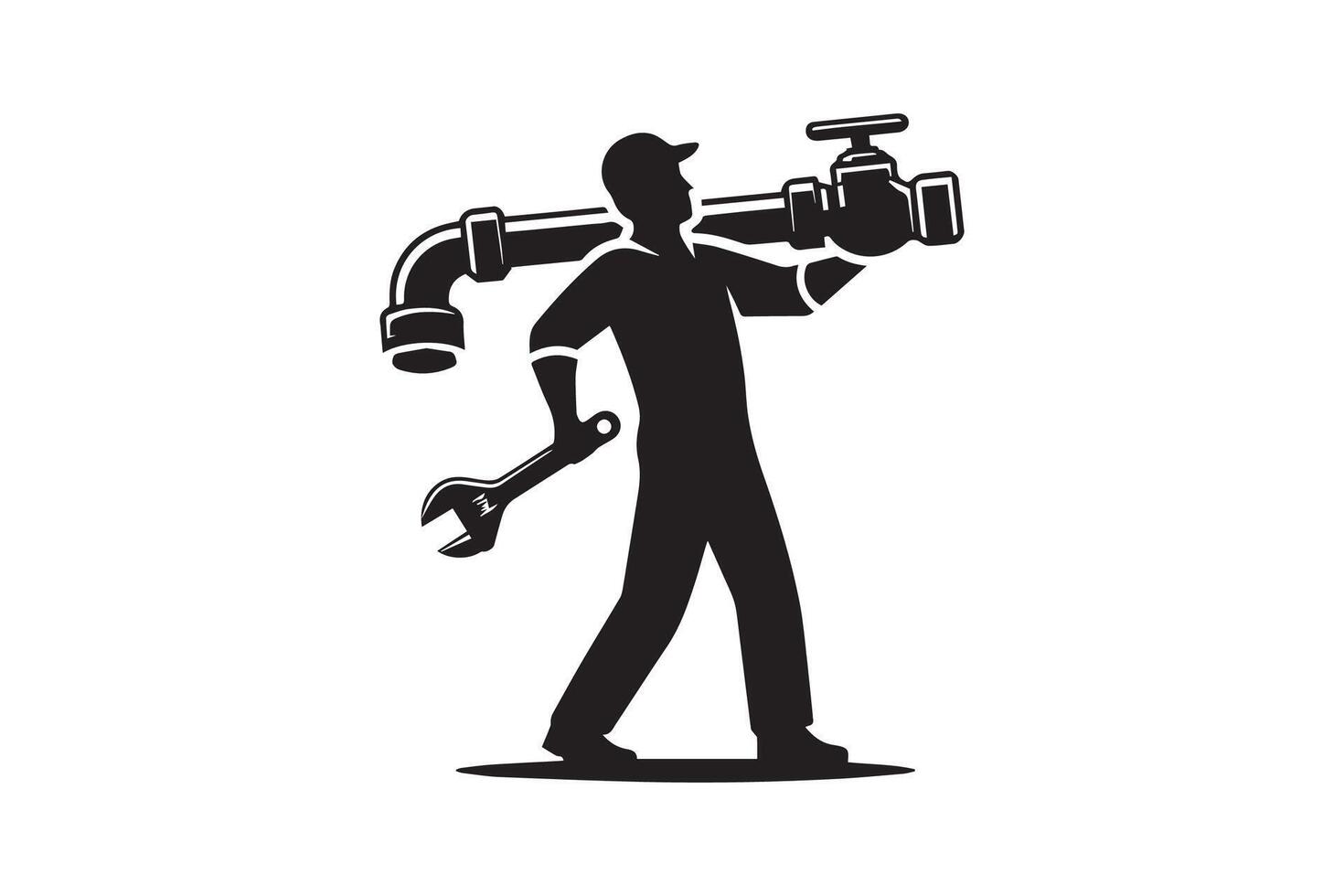 A man with a wrench and pipe in his hand vector